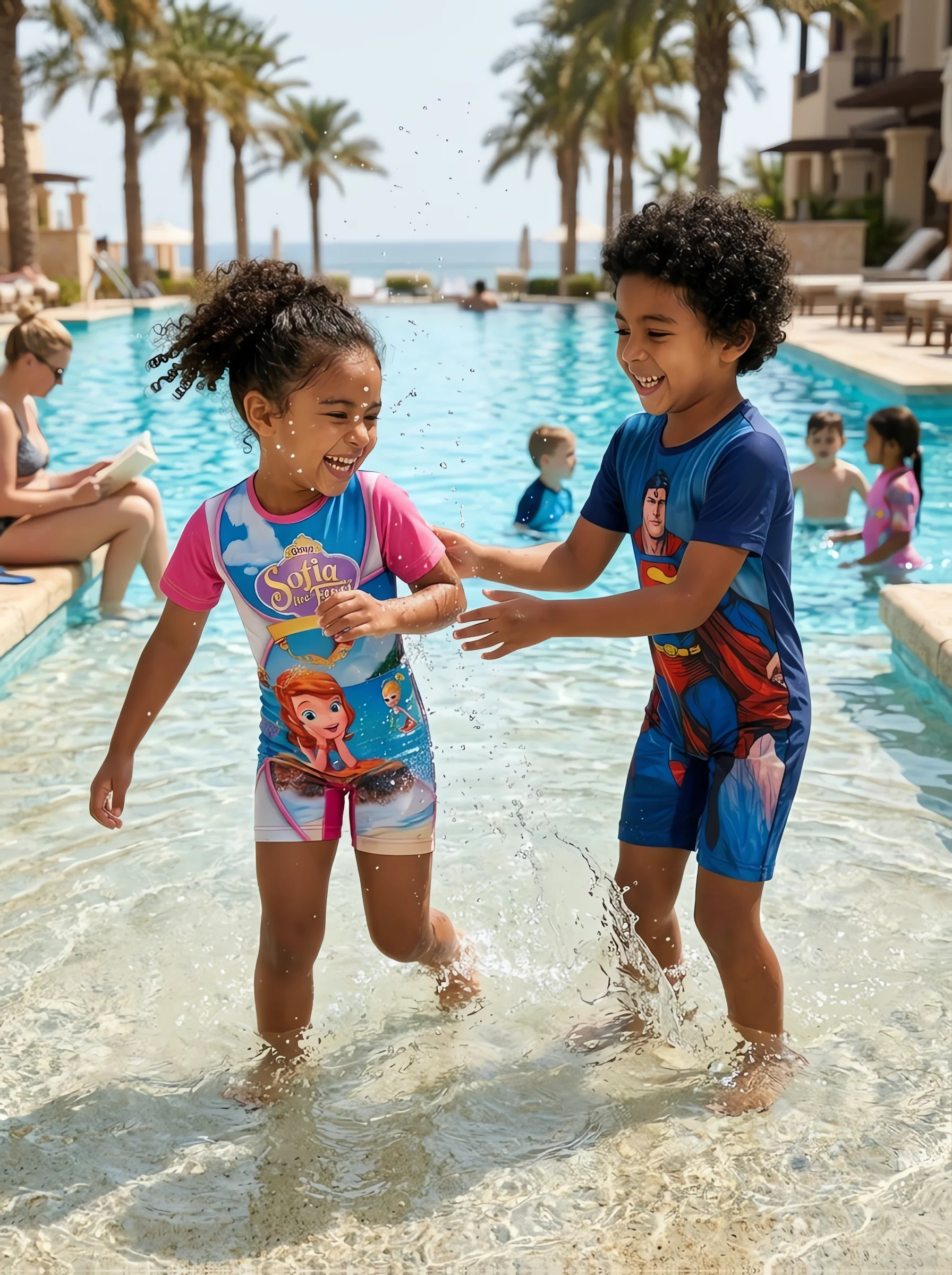 Children at the pool wearing Shark swimwear