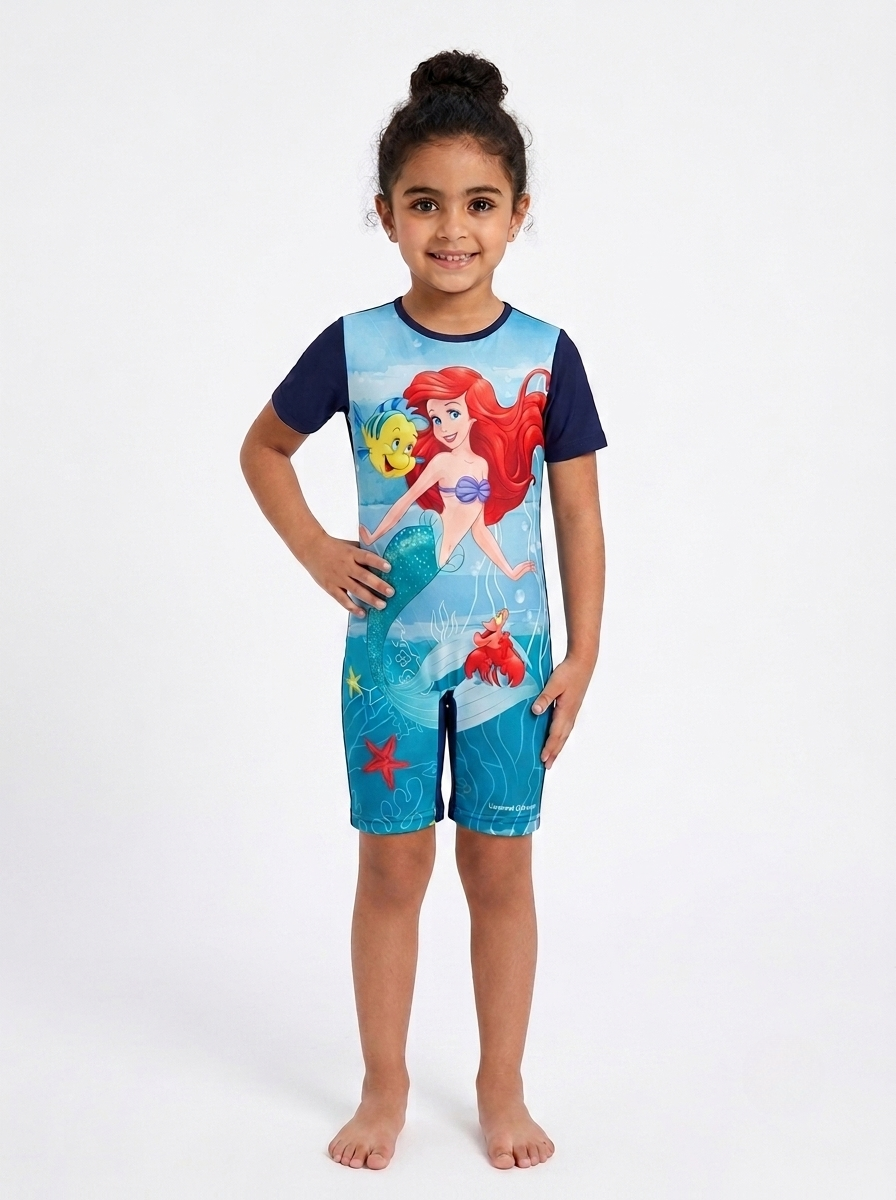 Young athlete wearing the Ariel Little Mermaid swimsuit